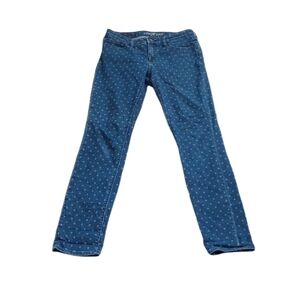 Lands' End Womens Mid Rise Slim Jean Sz 2 Blue Polka Dot Denim Fun Maximalist